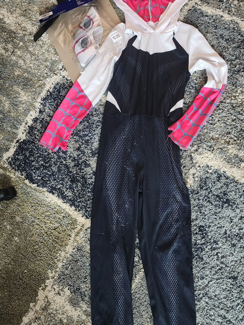 Marvel Spider-Gwen Kids Costume - Black, White & Pink Hooded Jumpsuit